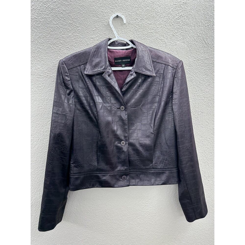 Womens Randy Kemper Jacket Size 10Purple Textured Faux Animal Leather Button Up